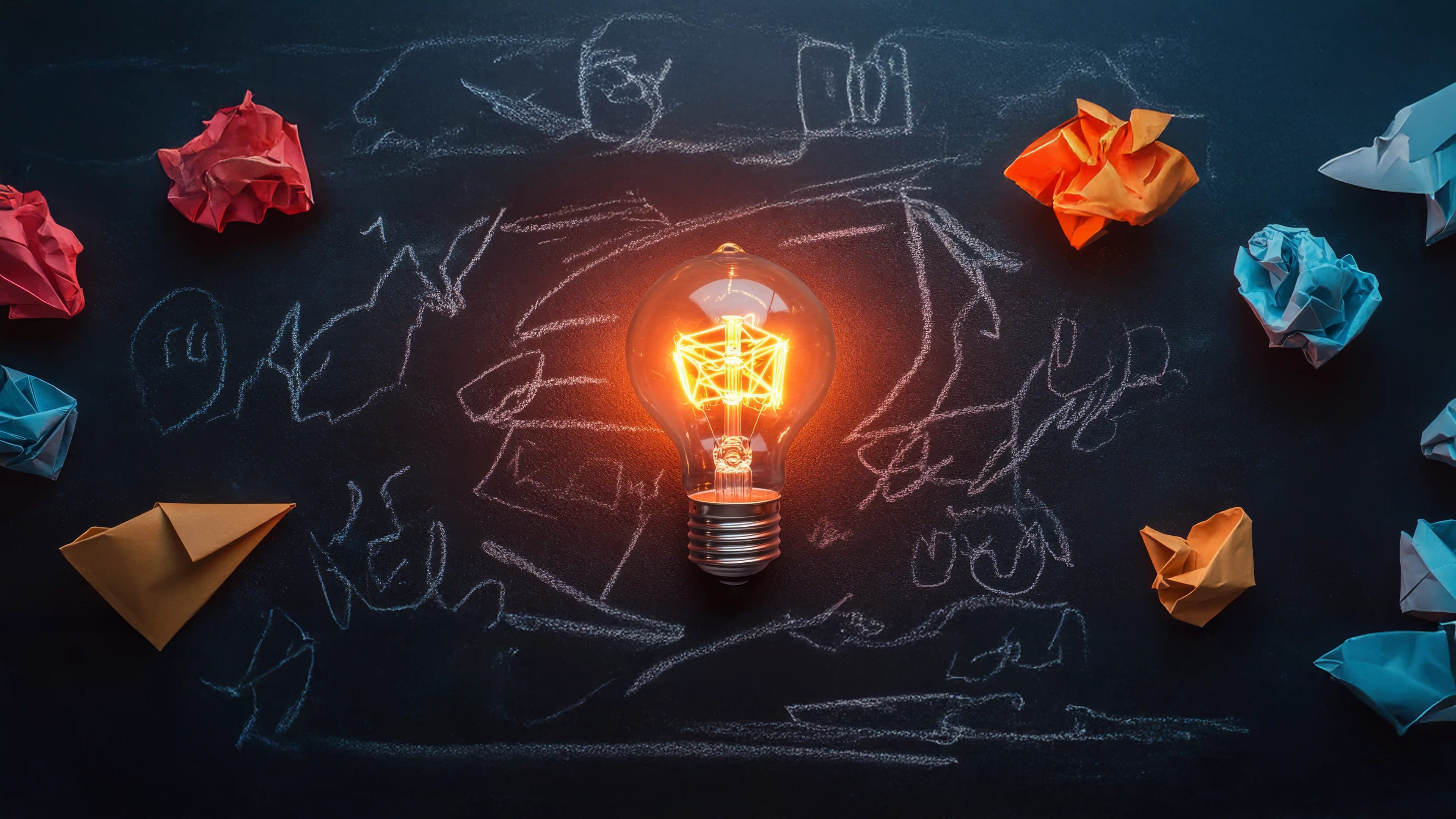 Dark blue gradient cover for the guide on design thinking and how to come up with the best idea